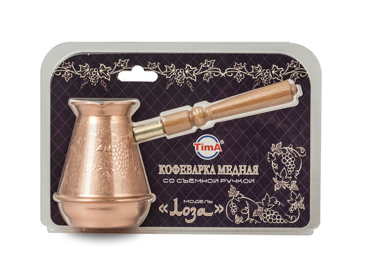 Кофеварка медная (турка) "TimA" со съёмной ручкой в блистере модель ЛОЗА 300 мл